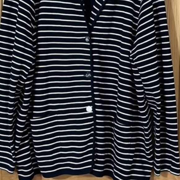 Chaps Navy White Stripe Button Down Blazer Jacket NWOT Size 2X - Picture 6 of 12
